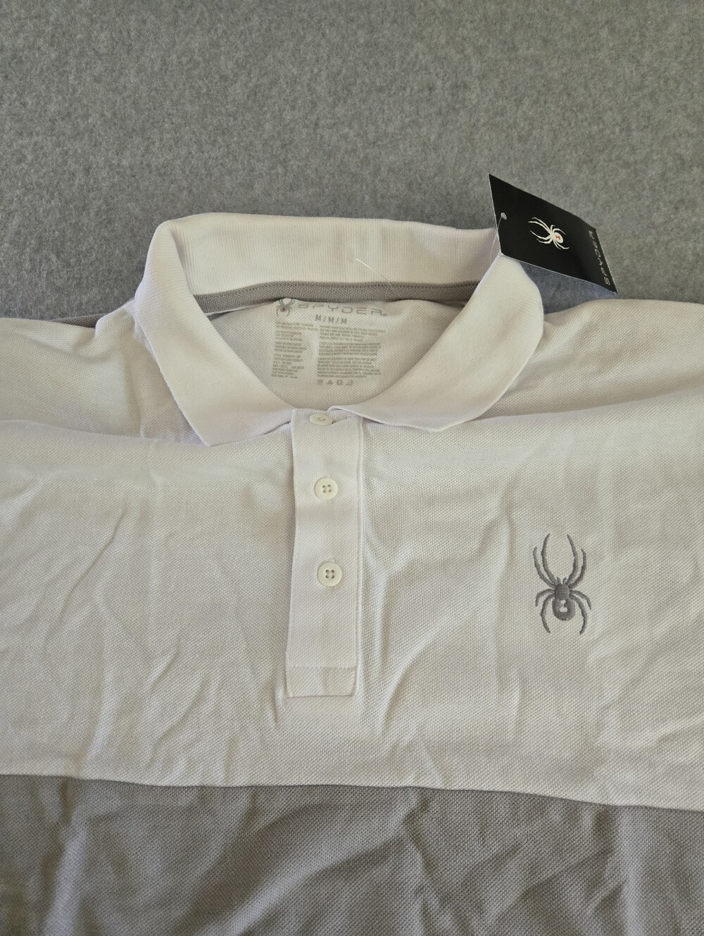 Men's Spyder Gray White Short Sleeve Polo Shirt NWT Size M - Picture 8 of 11